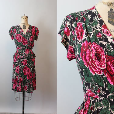 1930s ROSE PRINT rayon jersey dress xs | new spring 