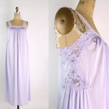 70s Lilac Shadowline Maxi Slip / Wedding Slip Dress / Vintage Lingerie / One Size 