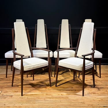 CUSTOMIZABLE Vintage Walnut High Back Dining Chairs Set of 6 - Mid Century Modern Adrian Pearsall Style Dining Chair Set 