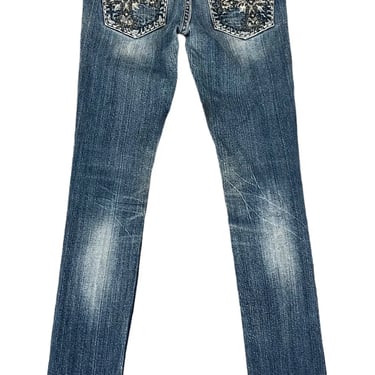 Miss Me Blue Denim Jewel Rhinestones Skinny Jeans Sz 26
