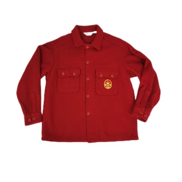 BSA 1970's Red Wool Blend Boy Scouts Button Down Shirt I Jacket I Sz Med I 40
