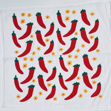 screen printed tea towel. chili toss on white. flour sack cotton kitchen towel. ecofriendly. boho home. hostess / mom. fruit. illustrated. 