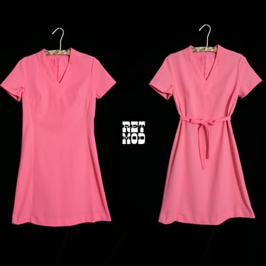 Girly Pink Vintage 60s 70s Textured Polyester Mod Dress 