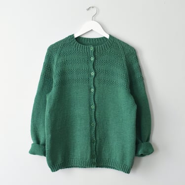 vintage handknit green cardigan sweater 