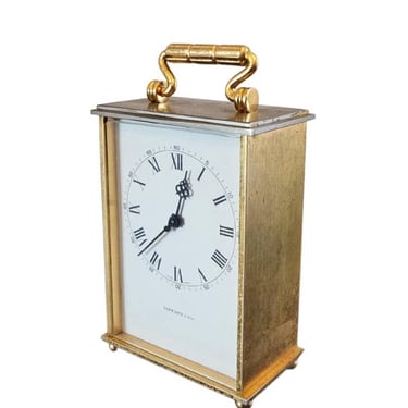 Mid-Century Tiffany & Co. Patinated Gilt Brass 8-day Carriage Clock 