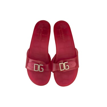 Dolce &amp; Gabbana Pink Jelly Rhinestone Chunky Slides
