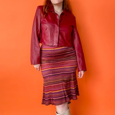 Y2K *Designer* Max Mara Silk Burgundy Striped Skirt, sz. M