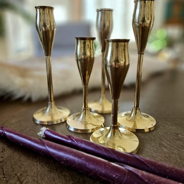 Brass Danish Style Tulip Candleholder Set of 5 