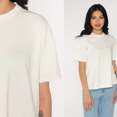 White Burnout T Shirt 90s Semi Sheer TShirt Plain Tee Grunge Soft Basic T-Shirt Thin Minimalist Retro Vintage 1990s Cotton Mens Medium 