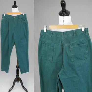 90s Green Chic Jeans - 32" waist - High Waisted Relaxed Fit Tapered Leg - Cotton Denim - Vintage 1990s - 30" inseam 