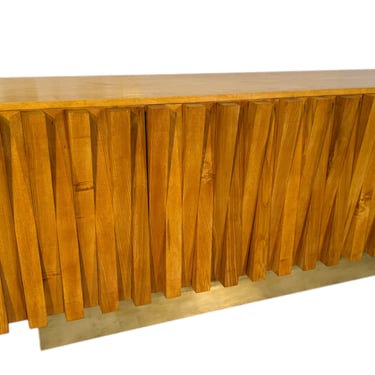 Geometric Wood Credenza with Brass Base