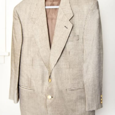 80s ACADEMY AWARDS CLOTHES Men's Suit Jacket Vintage Houndstooth Black & White Wool Check Print Sport Coat 1980's, Warner Bros Costume Dept 