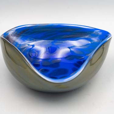 Murano Style Cobalt Blue Geode Bowl | Vintage Mid Century Modern Glass Decor 