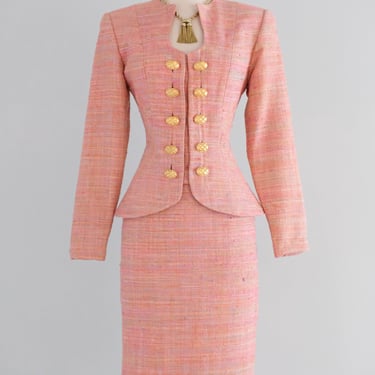 Vintage late 1980's Pastel Rainbow Silk Tweed Suit by Linda Segal / S