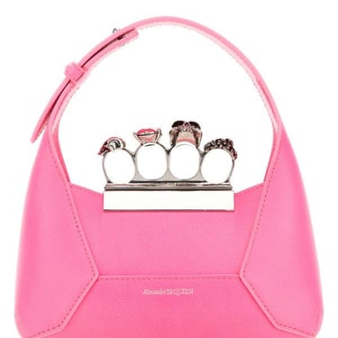 ALEXANDER MCQUEEN Fluo Pink Leather Mini Jewelled Hobo Handbag