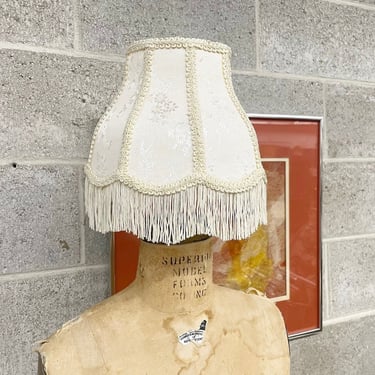 Vintage Lamp Shade Retro 1980s Fringe + Victorian Style + Bell Shape + Ivory + Cream + Floral + Scalloped + Small Size + Mood Lighting 