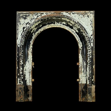 Antique Victorian Black Cast Iron Arched Fireplace Insert Surround