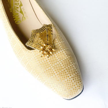 1930s Gold Shoe Clips | 30s Gold Beaded Shoe Clips 