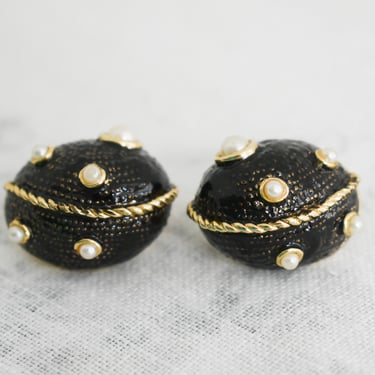 1980s/90s Black Clip Earrings with Faux Pearls 