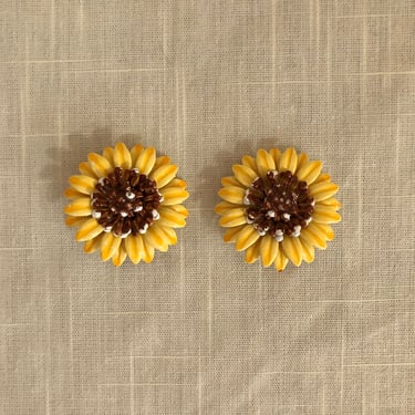Vintage Sunflower Clip-On Earrings - 1960s 