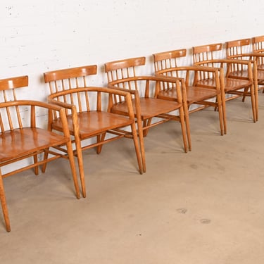 Paul McCobb Planner Group Solid Maple Spindle Back Armchairs, Set of Eight