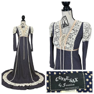 Vintage 60's Gunne Sax Black Label Prairie Maxi Dress Sz 7 Excellent Condition