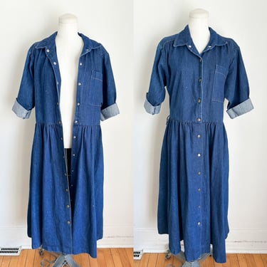 Vintage 1980s Heavy Cotton Denim Shirt Dress / XL 