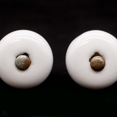 Pair of Vintage 1.25 in. Round White Ceramic Cabinet Knobs