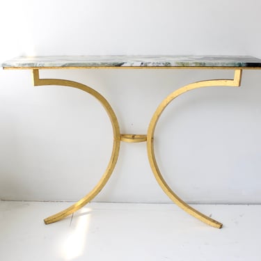 Roger Thibier  French Gilded Iron Console Marble or Glass Top c1970