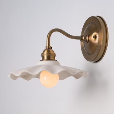 Small Gooseneck Sconce - Scalloped Ceramic Shade - Wall Sconce Lighting - Fonthill - Hand Made Porcelain Shade 