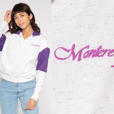 Monterey Sweatshirt 80s 90s California Sweatshirt Retro Tourist Pullover Quarter Zip Jumper Slouch Kawaii Graphic Travel CA Vintage Medium M 