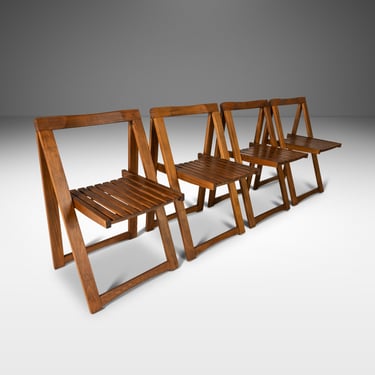Set of Four (4) Mid Century Modern Folding Chairs in Walnut for Romanian Drop Leaf Table, Romania, c. 1960's 