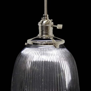 Custom 1920s Holophane 8.25 in. Clear Glass Pendant Light