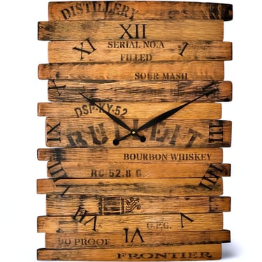 Bourbon Whiskey Barrel Clock - Kentucky Distillery Decor - Reclaimed Barrel Stave Wall Hanging Clocks - Home Bar Gifts - Upcycled Wood Art 