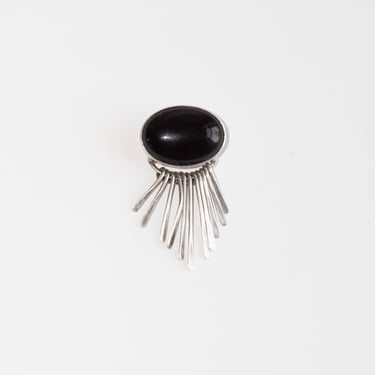 Vintage Silver and Onyx Fan Brooch