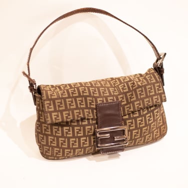 FENDI Zucca Zucchino Vintage Mini Boston Canvas Bag Brown Y2K FF Monogram  Logo