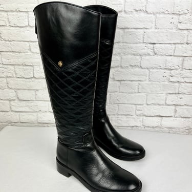 Tory Burch Claremont Quilted Riding Boots, Sizee 36.5, Black