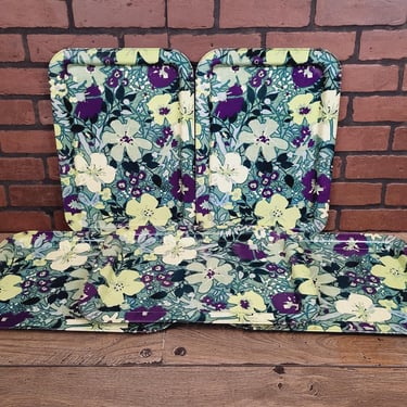 Set of 5 Vintage Green/Blue, Purple and Yellow Metal Lap Trays 