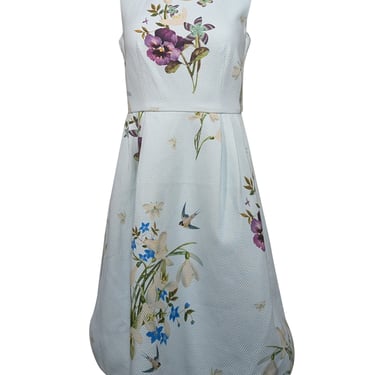 Ted Baker - Light Blue Floral Print Sleeveless Dress Sz 4