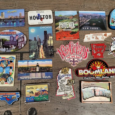 Vintage Set of 19 State & City Magnets 