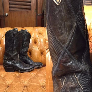 Vintage 1950’s Tony Lama Western Cowboy, Black boots, Reptile,  Rockabilly Boots, Vintage Cowboy Boots, Vintage Boots, 1950’s Boots 