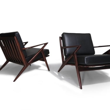 Poul Jensen for Selig Z Lounge Chairs in Black Leather