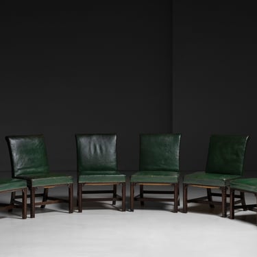 Set of (8) Green Leather Dining Chairs