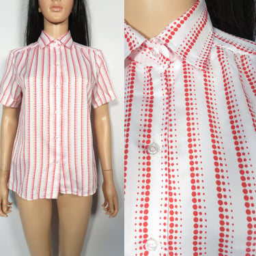 Vintage 70s/80s Red Dot Short Sleeve Blouse Size L 