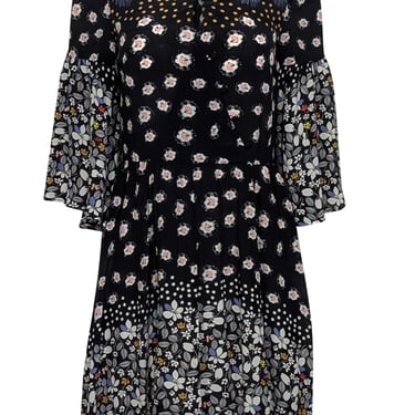 Suno - Black & Multicolor Floral Long Sleeve Mini Dress Sz 4