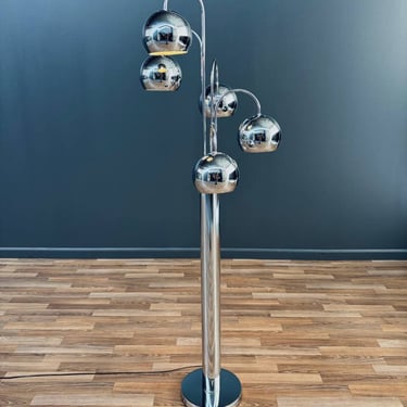 Mid-Century Modern Chrome Metal Orb Floor Lamp 