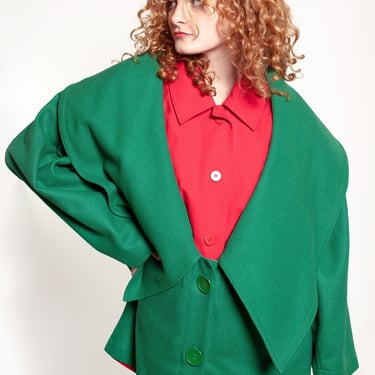 JC De Castelbajac Red & Green Wool Coat 
