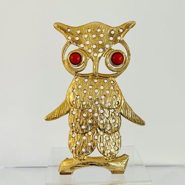 Vintage 1970s MOD Groovy Gold Metal Art Big Eye Owl Jewelry Earring Tree Retro Holder Stand 