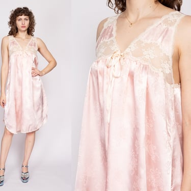 80s Christian Dior Baby Pink Lace Trim Nightgown - Medium | Vintage Jacquard Floral Lingerie Midi Length Slip Dress 