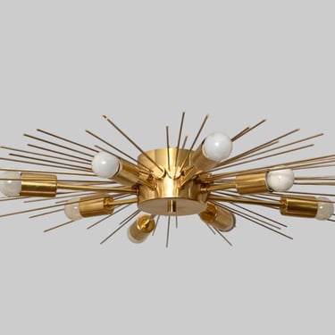 Brass Sunburst Ceiling Flush Mount Lighting Fixture MCM style 